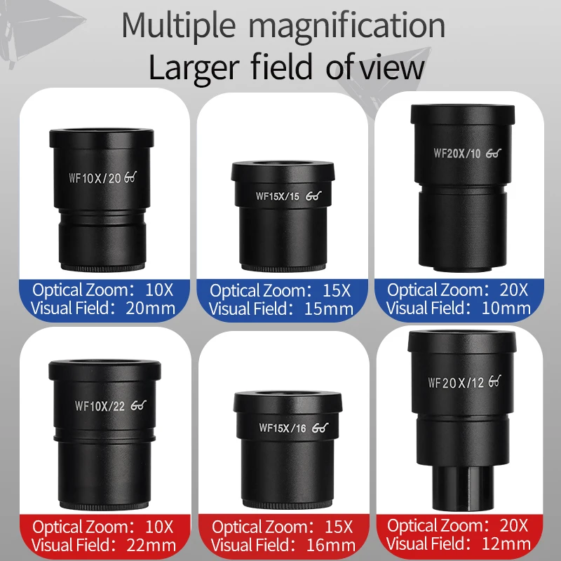 Ocular ocular alta angular para trinocular binocular, microscópio estéreo, interface de instalação, WF5X, WF10X, WF15X, WF20X, 30mm