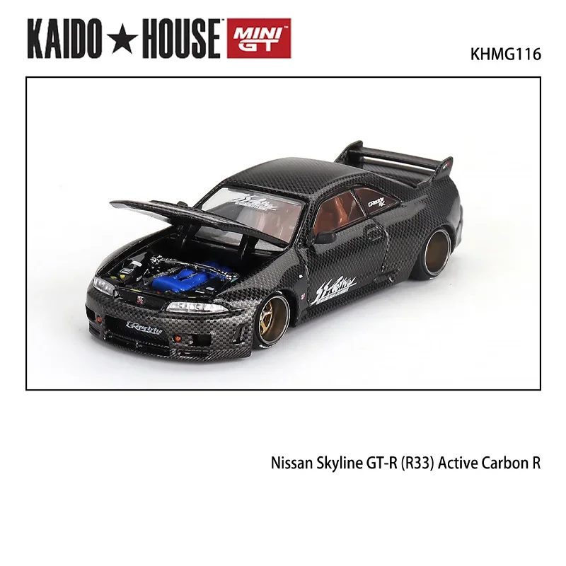 KAIDO HOUSExMINIGT Scale 1/64 NISSAN SKYLINE GT-R(R33) Active Carbon R Alloy Toy Motor Vehicle Diecast Metal Model Gifts