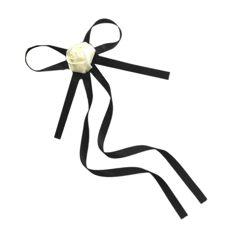 Girl Bowknot Barrettes Bow Hair Clips with Long Tail Black Ponytail Hair Clips