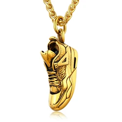 U7 Stainless Steel Sneaker Necklace for Man Black Gold Color Running Sport Shoes Charm Runner Sneaker Fanse Jewelry Gift for Him