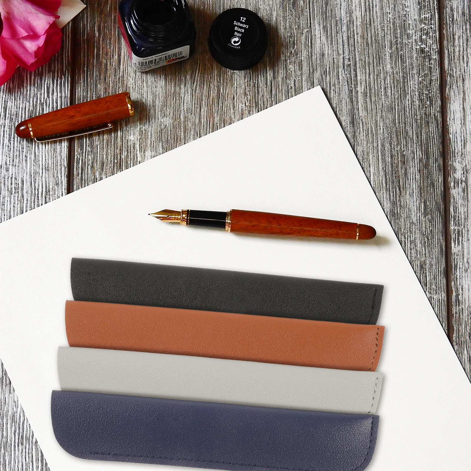 

12 Pcs Cover Elastic Sleeve Black Pen Holder Pouch Brown Gray Blue Pen Case Holder Single Pouch