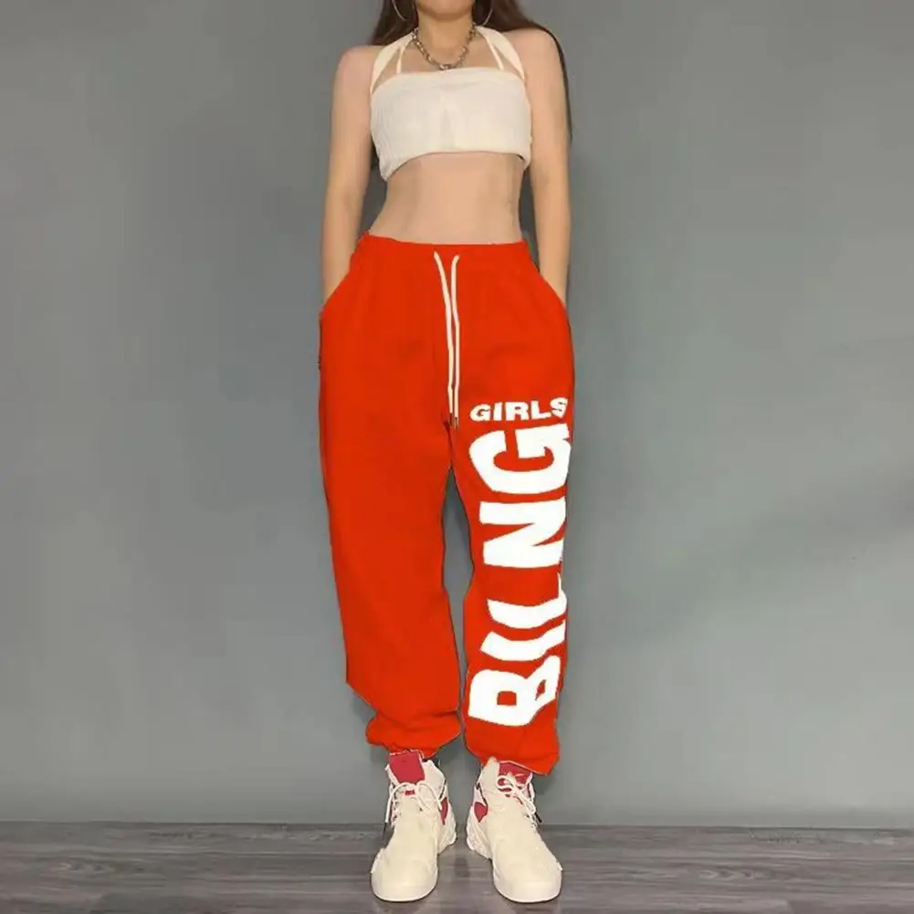 

Women Letter Print Pants Stylish Women's Wide Leg Dance Pants with Elastic Waist Letter Print Hip Hop Style Sweatpants for Sport