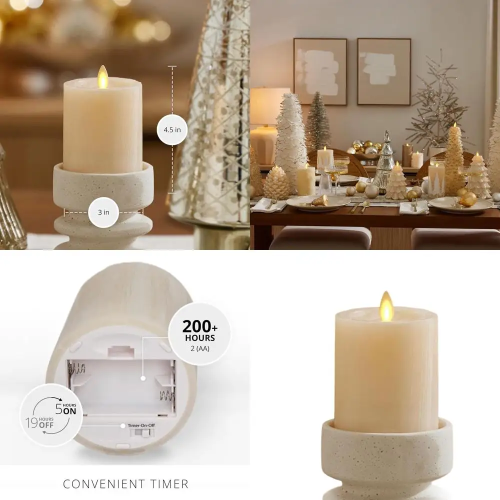 

Светодиодная свеча-столбик на батарейках, 3 x 4,5 см, белая, с таймером, без запаха, для домашнего декора