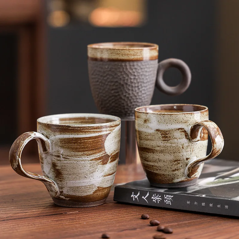 1 Stück Japanische Rustikale Steinzeug-Kaffeetasse Handgefertigte Vintage-Keramiktasse für Latte Art Ästhetisches Trinkgeschirr für Zuhause, Büro und Café