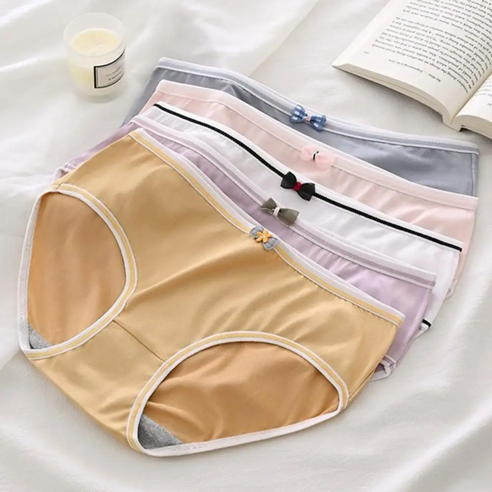 Women Panties Mid Waist Bow Stretch Underwear Japanese Korean Sexy Close Fit Underpants Briefs Female Clothing