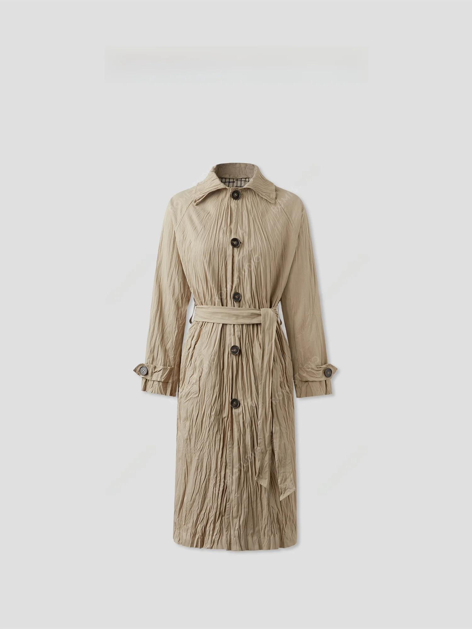 

Пальто Romi Studio с уникальной текстурой, нерегулярными складками, воротником-стойкой и зауженной талией, RWCSWA398, длинный рукав, свободный крой, однотонное, из хлопка