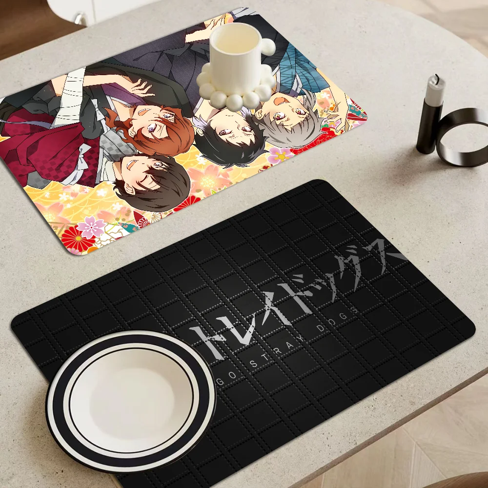 

Bungo Stray Dogs Exquisite Kitchen Drain Pad Super Absorbent Dinnerware Placemat Desktop Decor Pads Drying Rug Bathroom Mat