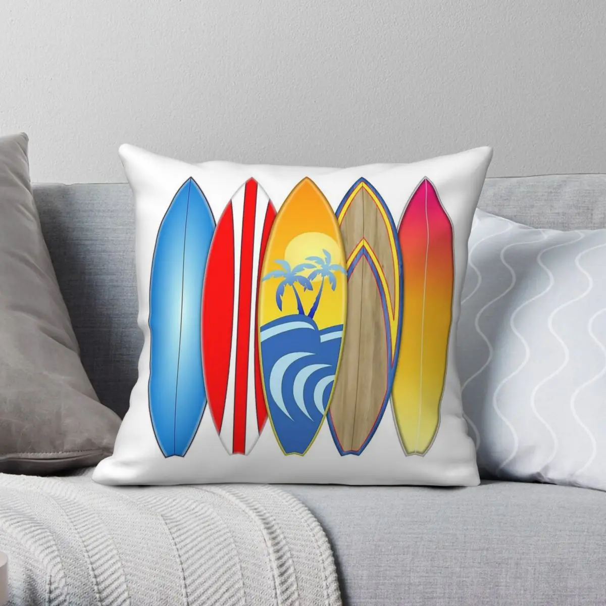 Vintage Surfboards Square Pillowcase Polyester Linen Velvet Printed Zip Decor Throw Pillow Case Bed Cushion Cover 45x45
