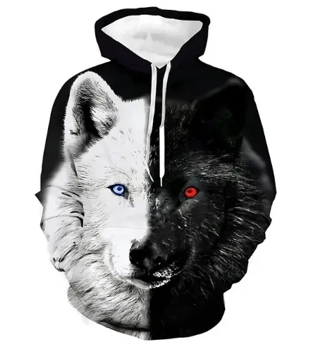 

3D Cool Wolf Print Hoodie For Men's Casual Cool Pullover Kid Hooded Sweatshirt With Kangaroo Pocket Streetwear For Summer Autumn