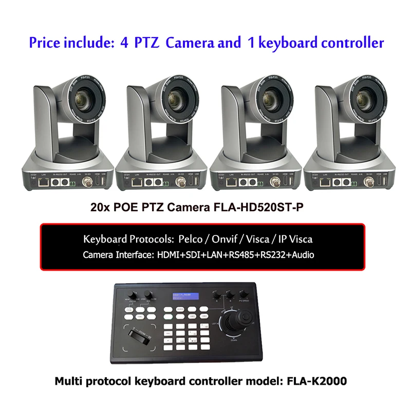 

20X Zoom SDI HDMI/LAN PTZ Cam 1080p PoE 60 Fps Church IP Live Streaming Camera + Onvif Visca Pelco Keyboard Controller