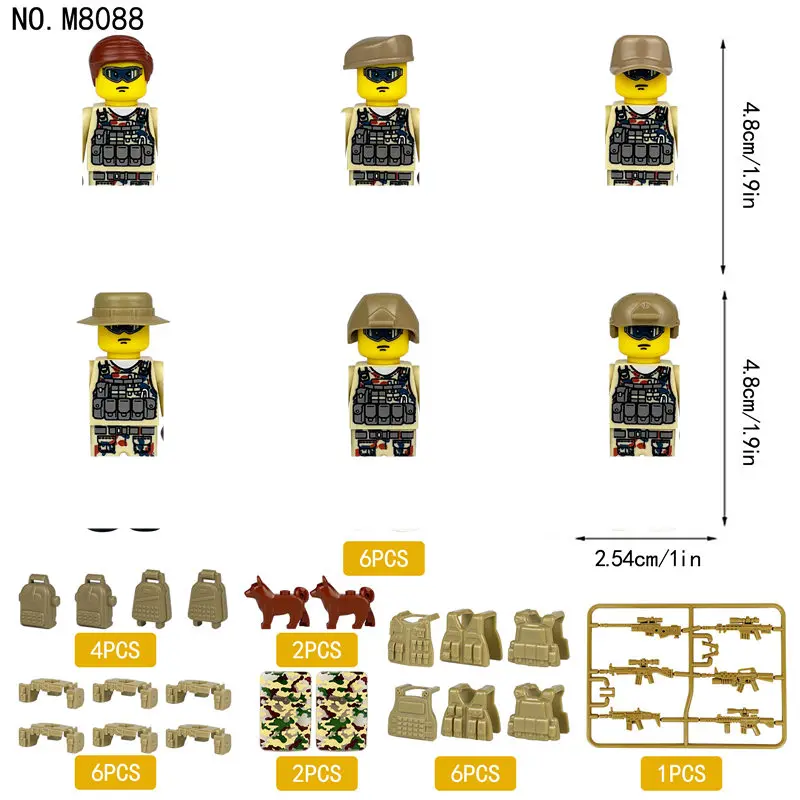 Mini figurines d'action avec armes pour enfants, figurines de nuit de construction, soldats SWAT, cadeau de bricolage, M8088