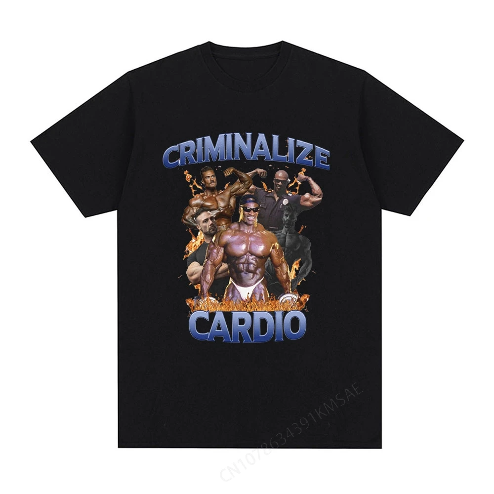 Criminalize Cardio Meme Graphic T Shirt Gym Fitness Vintage Short Sleeve T-shirt Men Fashion Hip Hop Cotton Oversized T-shirts