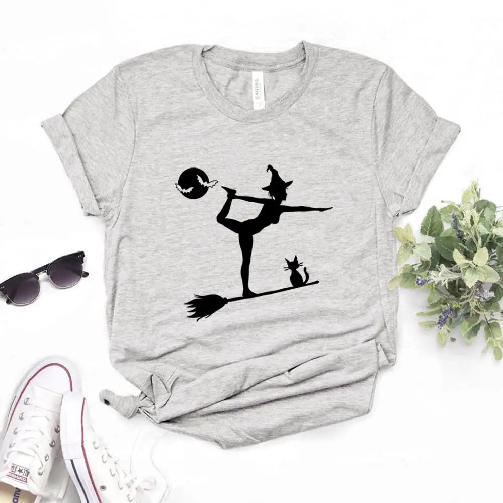 

Witch Yoga loween Print Women's T-irt Casual Funny aphic Tee Cus Design Service DIY Apparel Procing