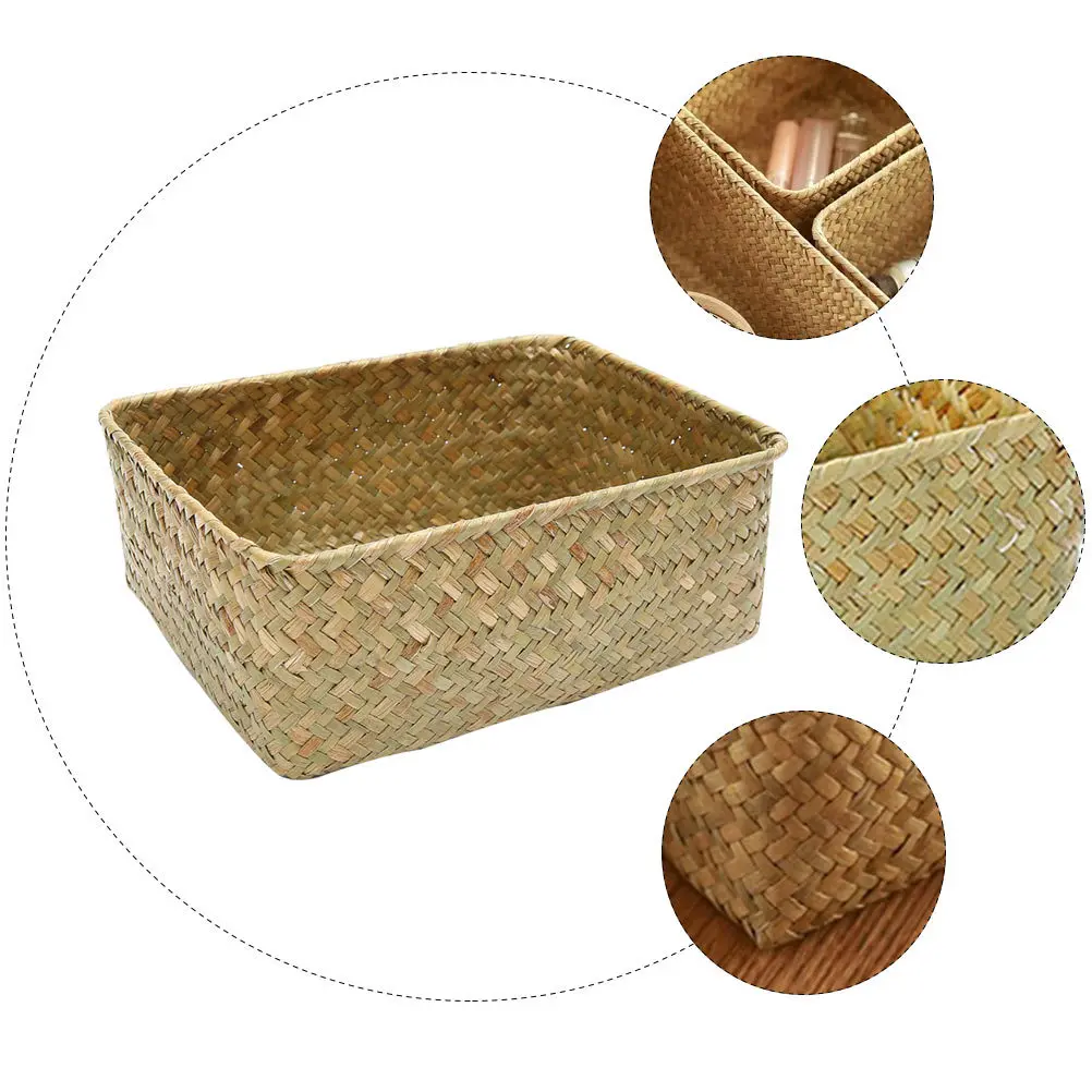 

3pcs Tea Storage Basket Woven Clutter Container Sundries Holder Fruit Flower Basket Desktop Organizer Home Garden Decor