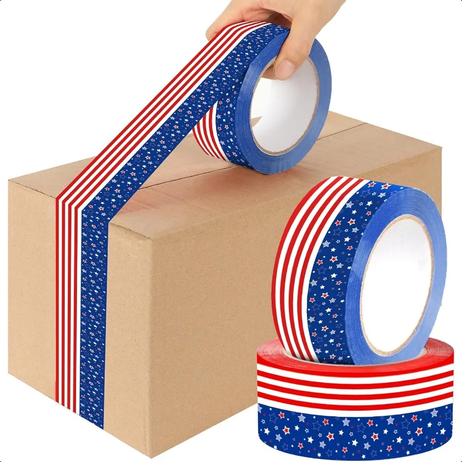2 rolo de fita de embalagem patriótica 4 de julho bandeira americana fitas decorativas dia da independência pacote de embrulho de presente tira adesiva