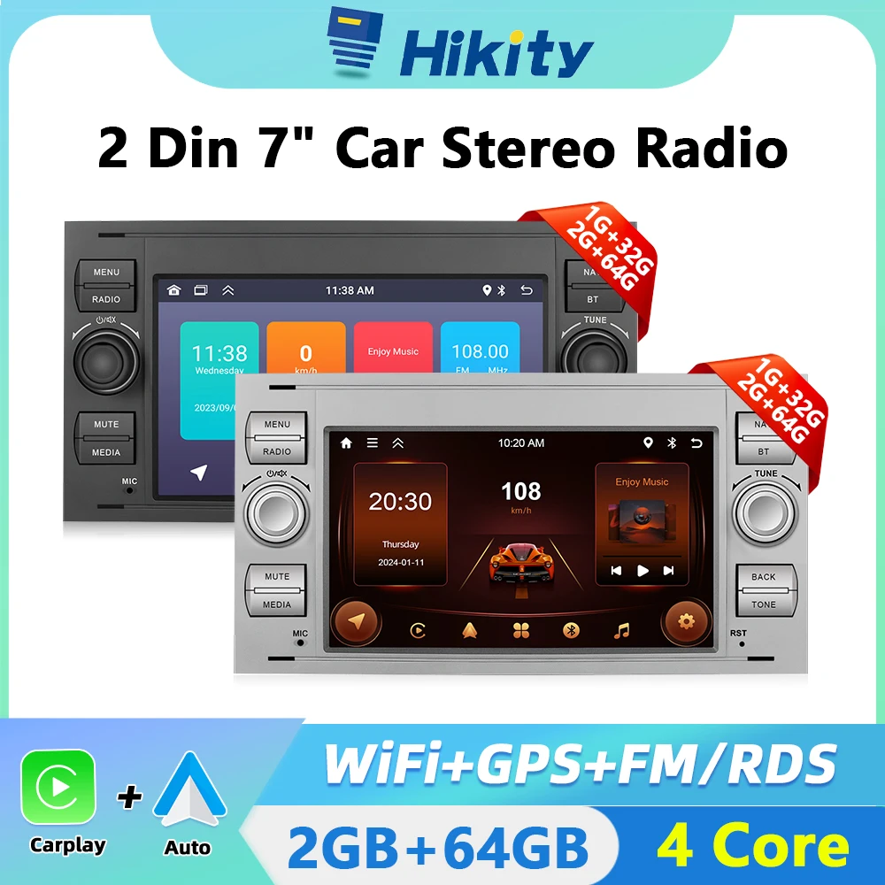 Hikity 2 din Android Car Stereo Radio For Transit Fiesta Focus Galaxy Mondeo Fusion Kuga C-Max S-Max Connect GPS FM Receiver