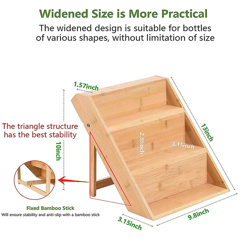 3 Step Bamboo Display Riser Rack Organizer Desktop Wooden Shelf Stand for Product Showcase Storage Supplies Pallet Style