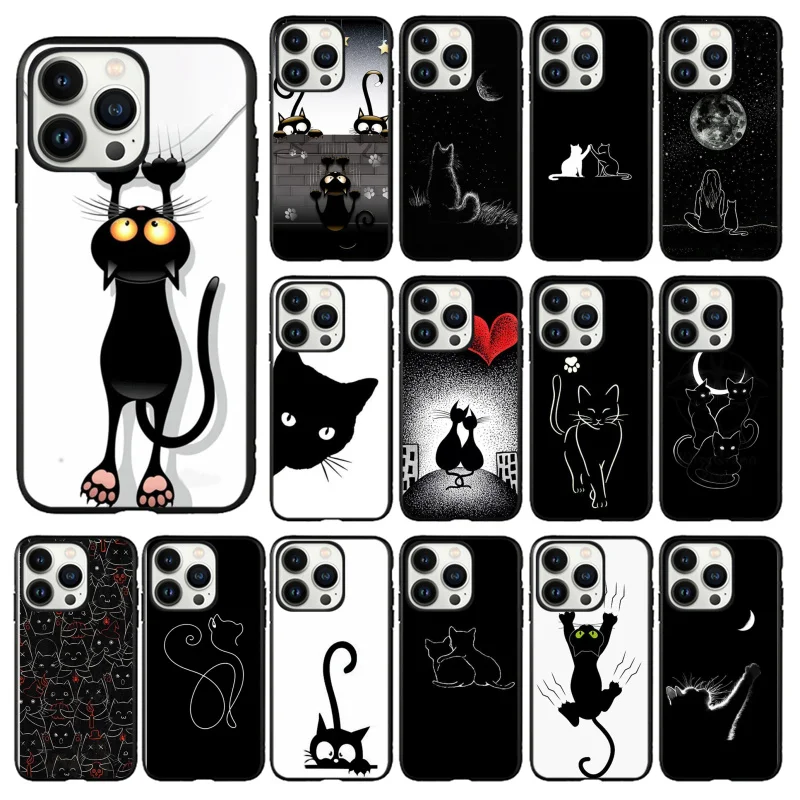 Casing ponsel kucing hitam, untuk iphone 16 15 14 Pro Max 16 15 14 13 12 Pro 15Plus iphone 11