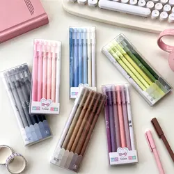 6Pcs/set Korean Ins Cute Gradient Color Gel Pen 0.5mm Black Ink Student Exam Homework Pen Kawaii Girl Stationery School Supplies