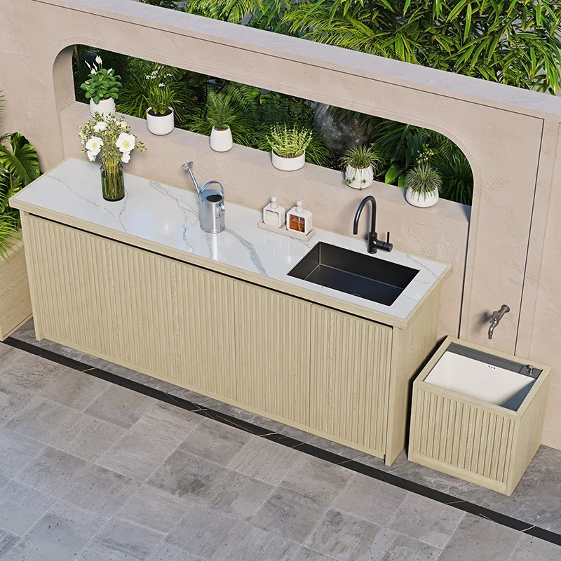 Outdoor all-aluminum courtyard grille cabinet waterproof and sunscreen outdoor cabinet balcony storage cabinet sink