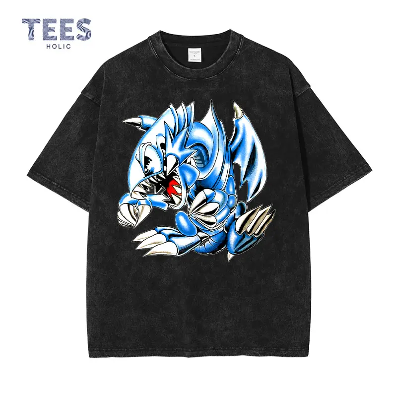 Anime Yu Gi Oh T Shirt Men Harajuku Blue Eyes White Dragon Graphic T-shirts Streetwear Casual Style Manga Tops Tees 100% Cotton