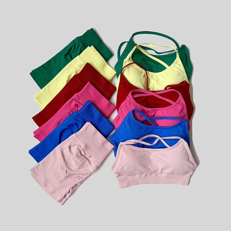 

Фитнес-набор с высокой талией для поднятия бедер для женщин, красивый спортивный бюстгальтер с открытой спиной, обтягивающие тренировочные спортивные шорты для йоги, костюм