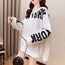 New Spring and Autumn Fashion Design Sense Letter Printing Round Neck Irregular Thin Loose Versatile Slim Women's Casual Sweater