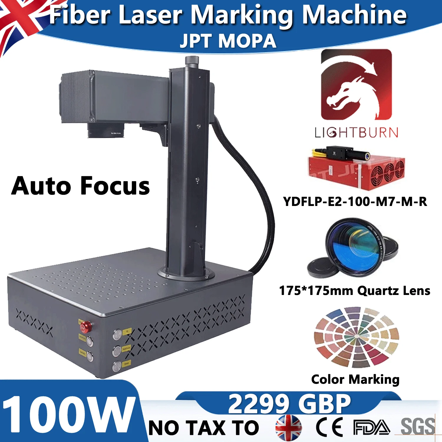 

100W AUTO FOCUS JPT MOPA Fiber Laser Marking Machine Engraver Machine Desktop Metal Engraving for Metal 200*200MM Lens