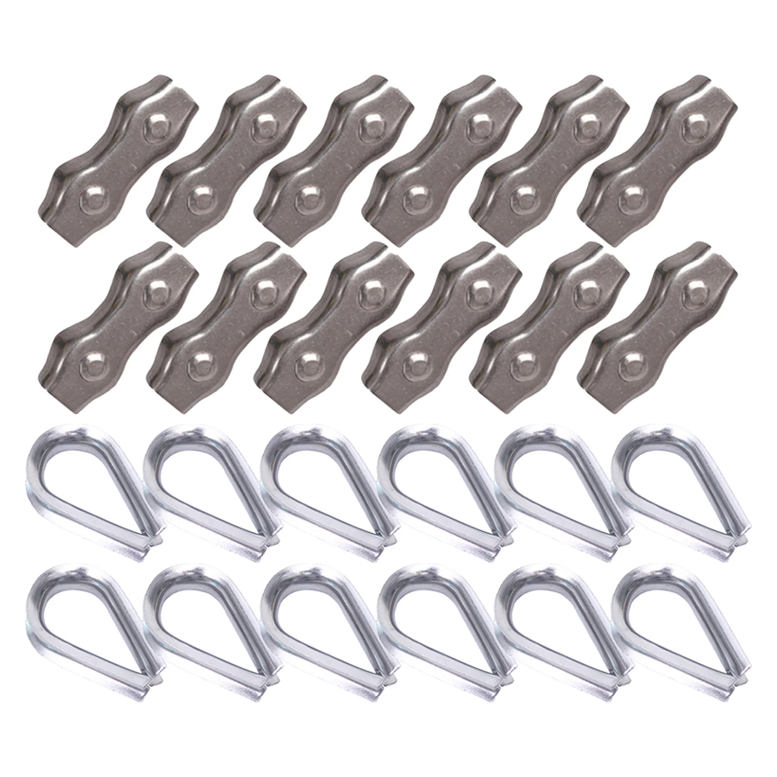 12PCS Duplex Clamp And Wire Rope Thimble Kit 304 Stainless Steel Rope Clip High Winning Accuracy Metalworking Equipment