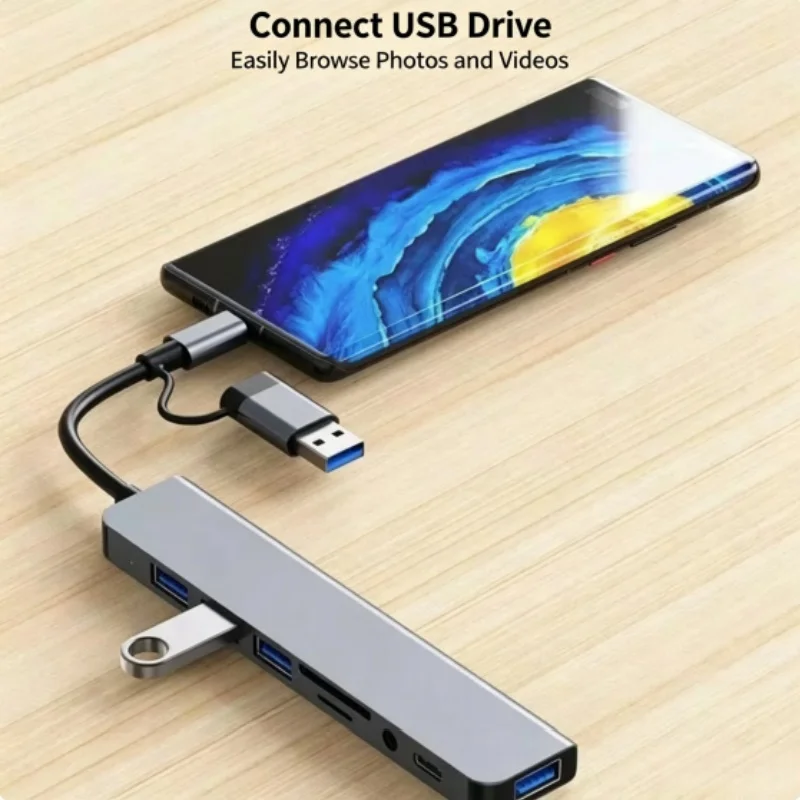 Dual-Head Type-C 8-in-1 Multi-Function Notebook Card Reader Hub Dock for Laptop USB Multiway Converter Adapter - view 2