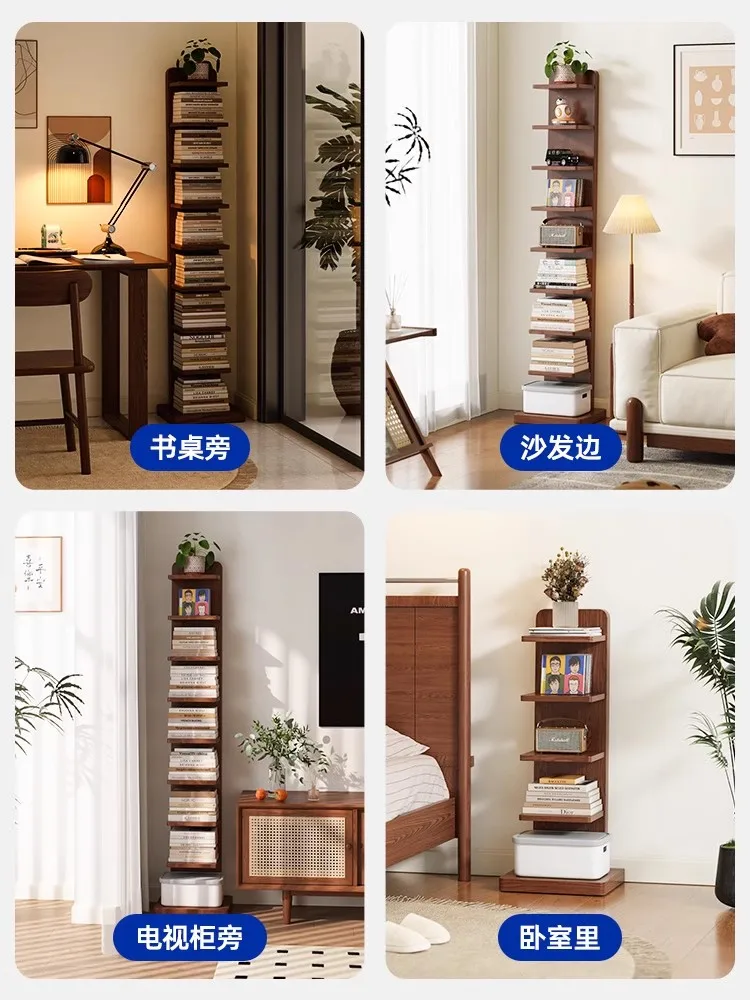 Solid wood invisible bookshelf Floor shelf Living room Solid wood bookcase Integrated wall Narrow cabinet for children that does