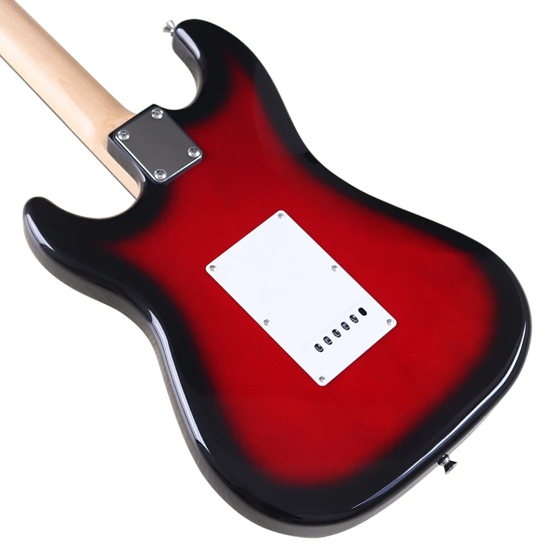 Electric Guitar with Solid Bassood Body, 6 String, 24 Frets, Red, Black, Natural Color, 648mm Scale Length, Good Handcraft