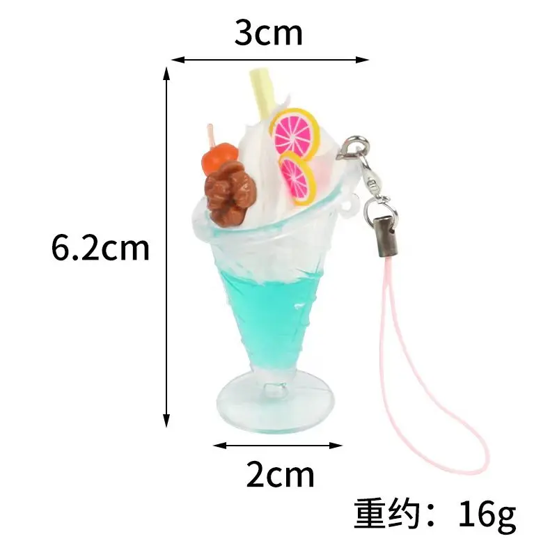 cocktail keychain Fruit Shake Keychain Ice Cream Cocktail Food Model Keychain Car Phone Bag Pendant Gift Ornaments Llaveros