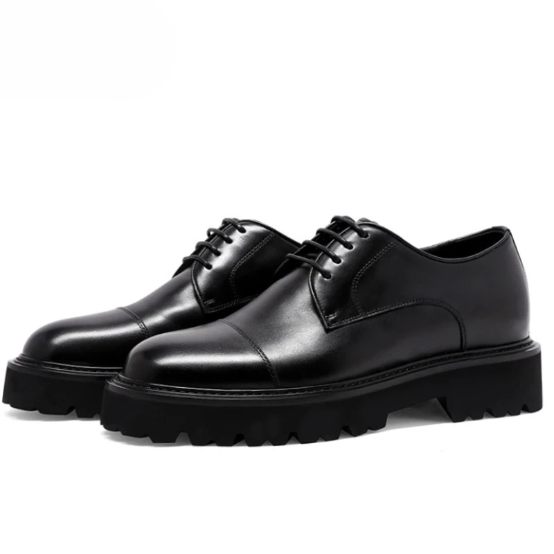 

Genuine Leather Thick Soled Derby Shoes for Men's Luxury Business Casual Height-increasing Oxford Shoes Comfortable Dress Shoes