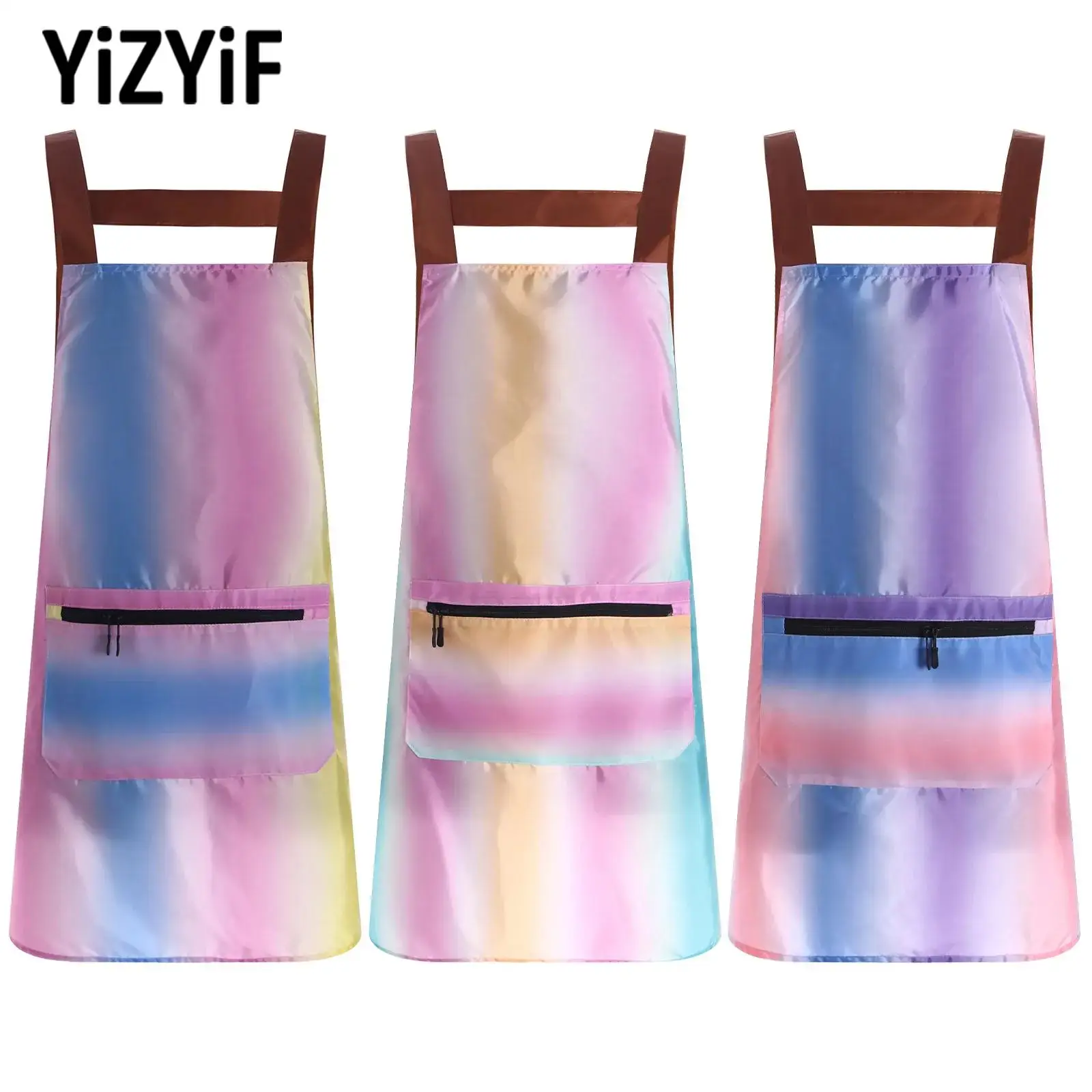 

YiZYiF New Womens Sleeveless Tie Back Colorful Water Resistant Apron with Zipper Pocket for Painting Gardening Pet Grooming