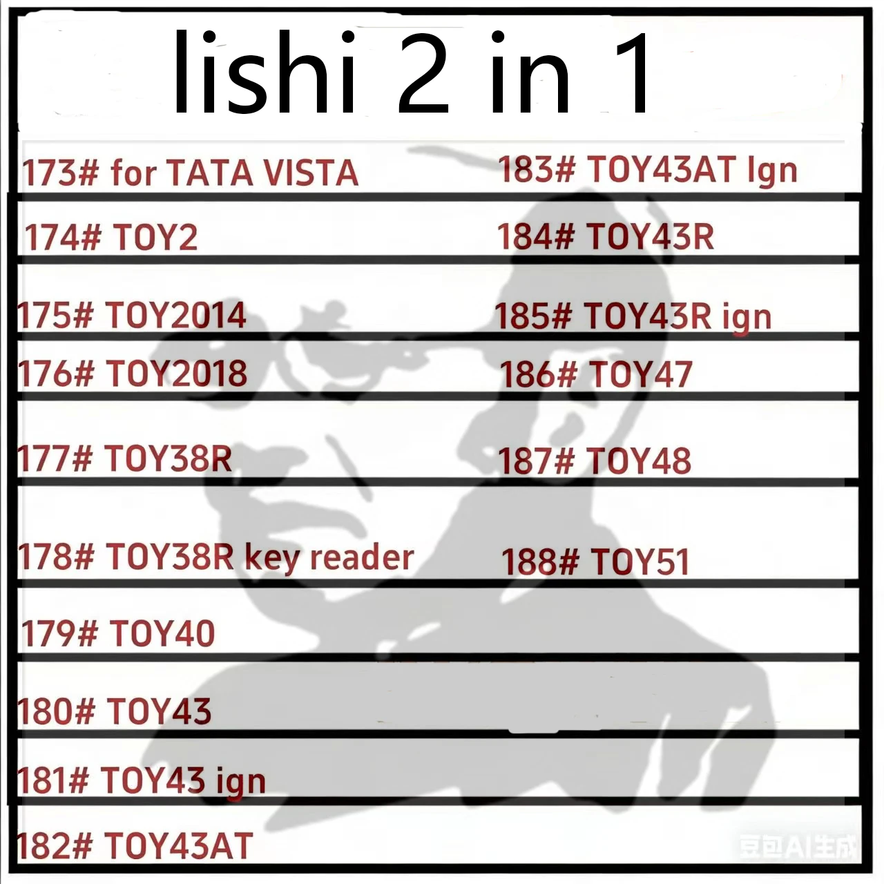lishi 2 in 1 tool TOY2 TOY2014 TOY2018 TOY38R TOY40 TOY43 TOY43AT TOY43R TOY47 TOY48 TOY51 for TATA VISTA