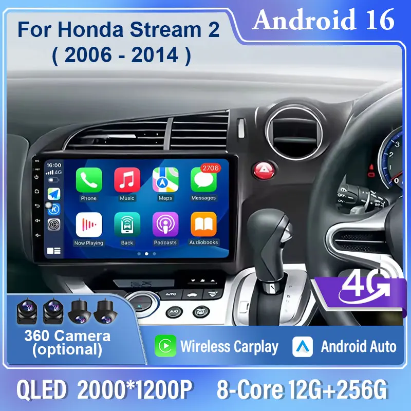 

10 Inch Android 16 Auto Car Radio For Honda Stream 2 2006-2014 Multimedia Video Player 4G GPS Carplay Autoradio Stereo no 2Din