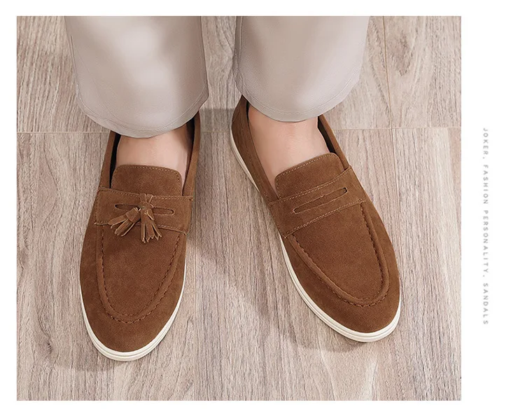 Herren Flache Slipper aus Mattiertem Wildleder 2025 Komfortable Rutschfeste Modische Loafer Leichte Trendige Outdoor Freizeitschuhe – Detail 5