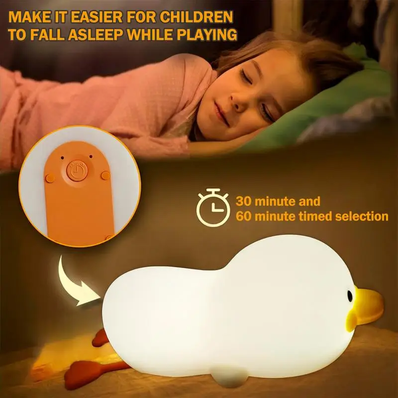 Cute Duck Night Light For Kids Cute Lazy Lying Flat USB Rechargeable Silicone Light Up Duck Night Lamp For Baby Nursery Bedside