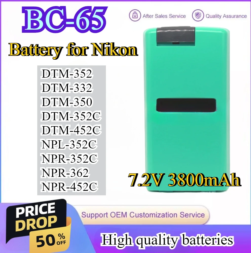 

BC-65 Battery 7.2V 3800mAh NiMH Q75E Q-75E Charger for Nikon DTM-352 352C 332 350 452C NPL-352C NPR-352C/362/452C Total Stations