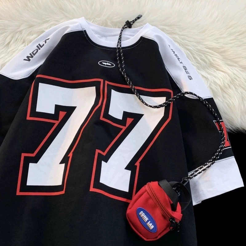 Splicing Colour Blocking Trend Men's Jerseys T-shirt Street Print Summer Tees Outdoor Sportswear Hip Hop Oversized T-Shirts