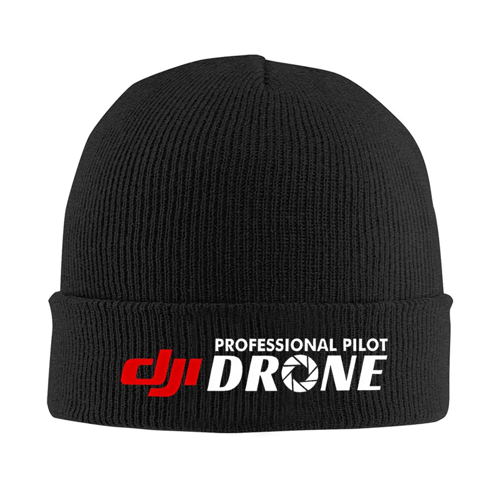 DJI letters with drone lens,professional pilot Men Women Unisex Knitted Hat Beanie Pullover Cap Winter Thermal Warm Christmas Ou