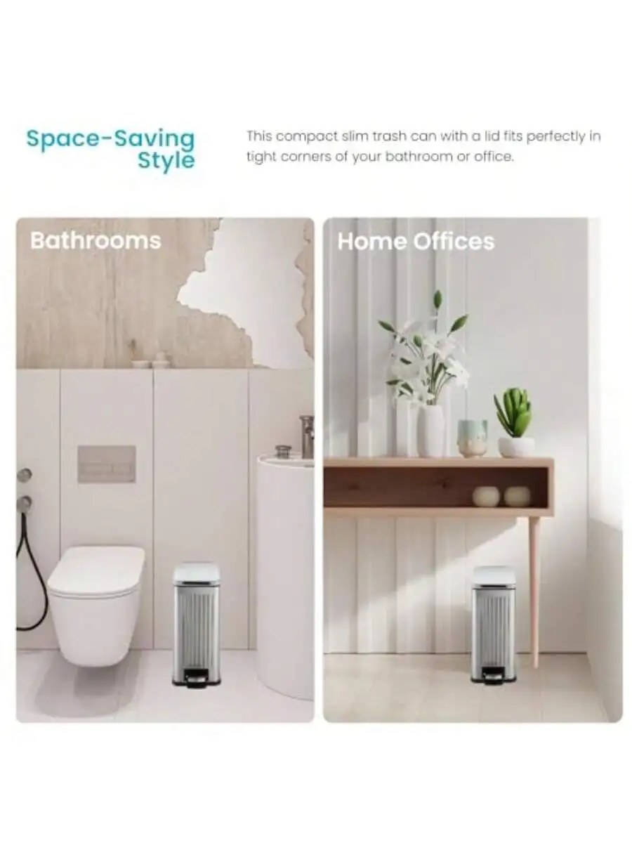 

10L Stainless Steel Step Pedal Trash Can With Lid Slim Ribbed Design For Bathroom Office