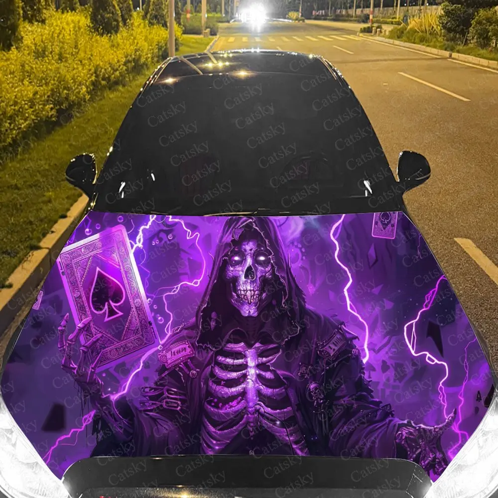 

Purple Lightning Grim Reaper Car Cover Decal, Auto Hood Sticker, Waterproof and Self-adhesive Auto Vinyl Wraps, Cool Car Exterio
