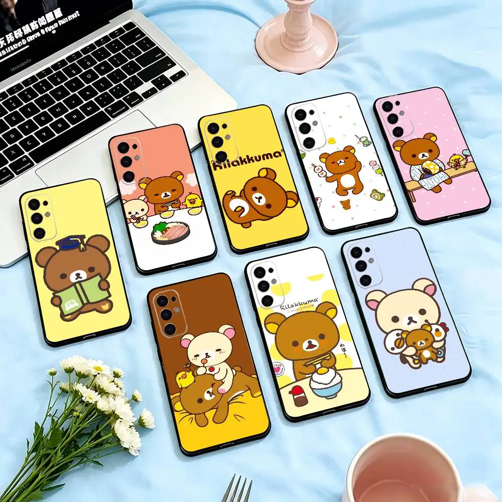 Cute Rilakkuma  Phone Case Black Silicone Soft For Samsung S26,S25,S24,S23,S22,S21,S30,Ultra,Plus,Fe,Lite