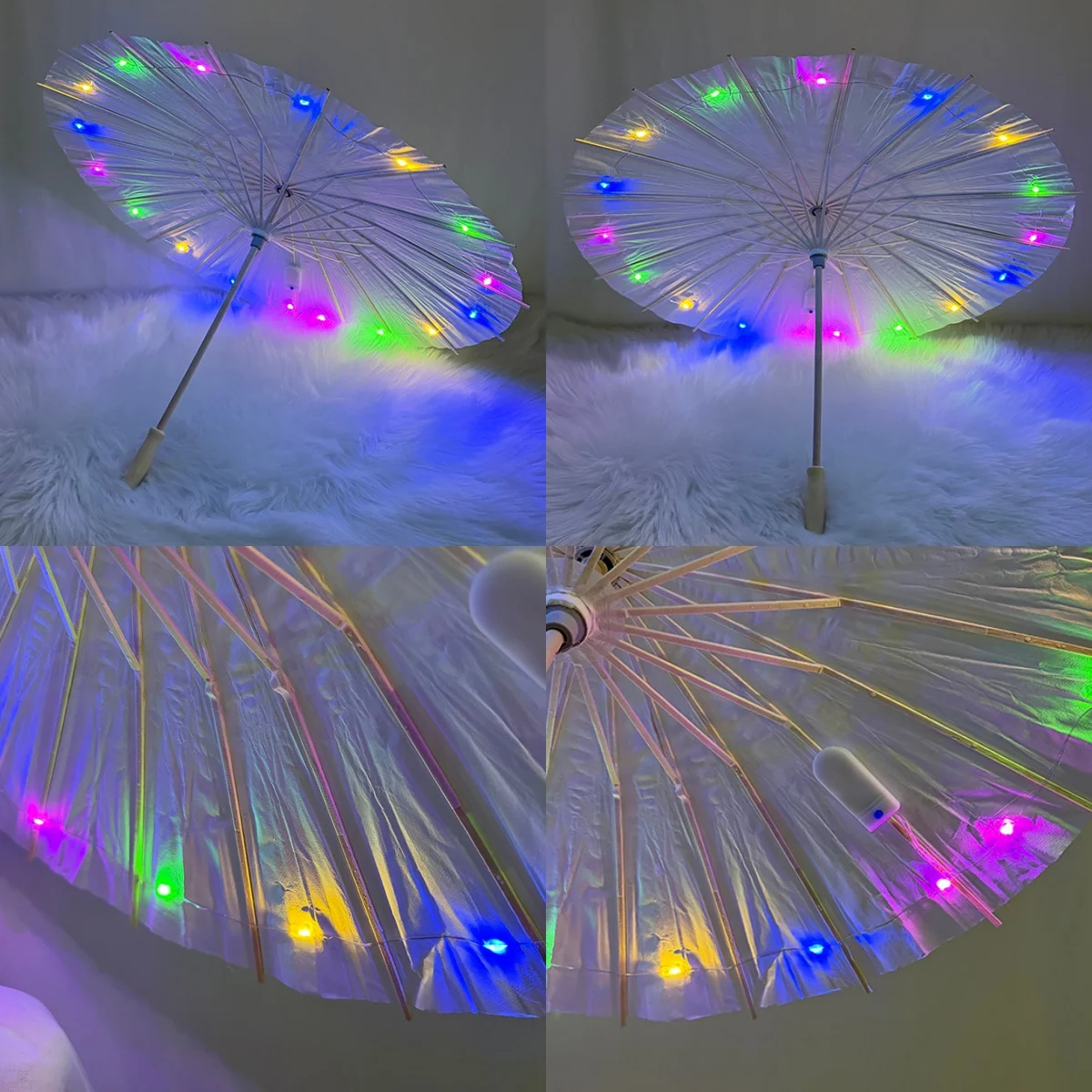 Glowing LED Oil Paper Umbrella 60cm Diameter Decorative Umbrella for Night Event Cosplay Photography Party Club Supplies