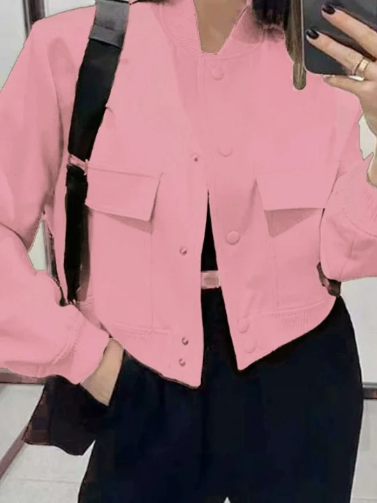 Elegant Street Style Women's Jacket Stand Collar Single Button Pocket Coat Multi Color Fashionable Outerwear for Ladies