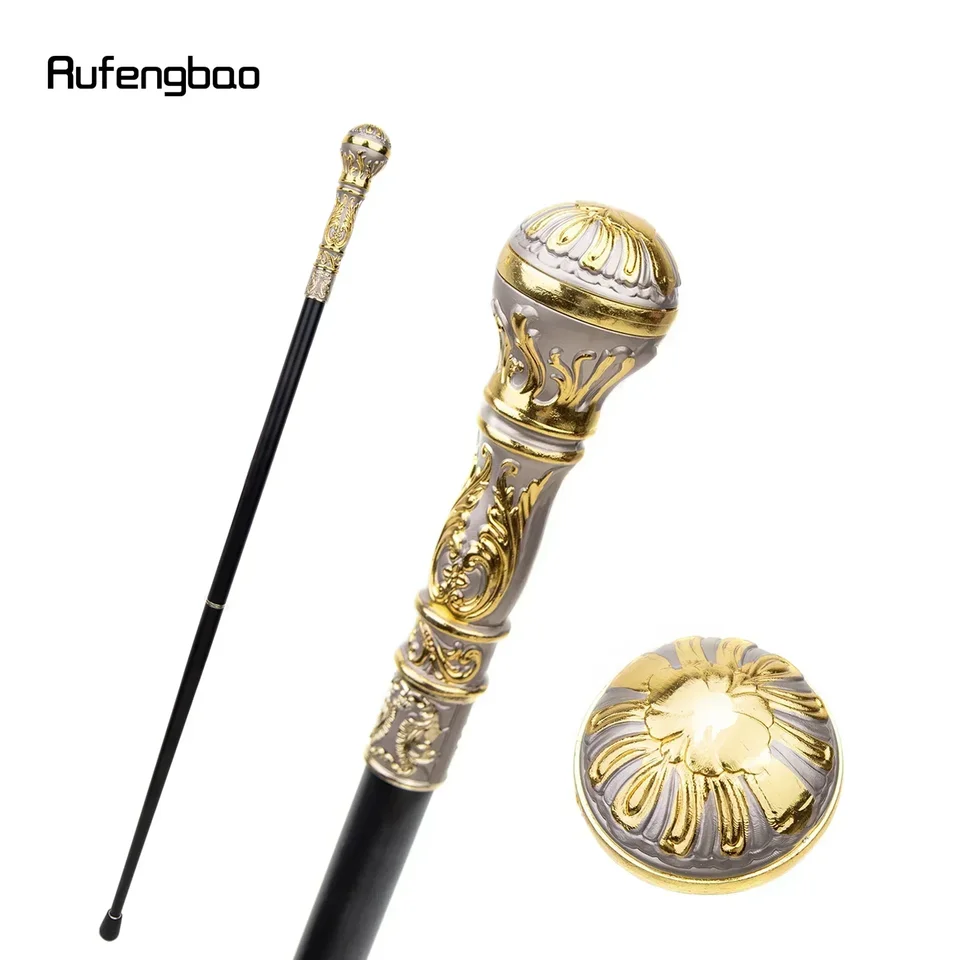 Elegant Golden Grey Luxury Round Handle Walking Stick