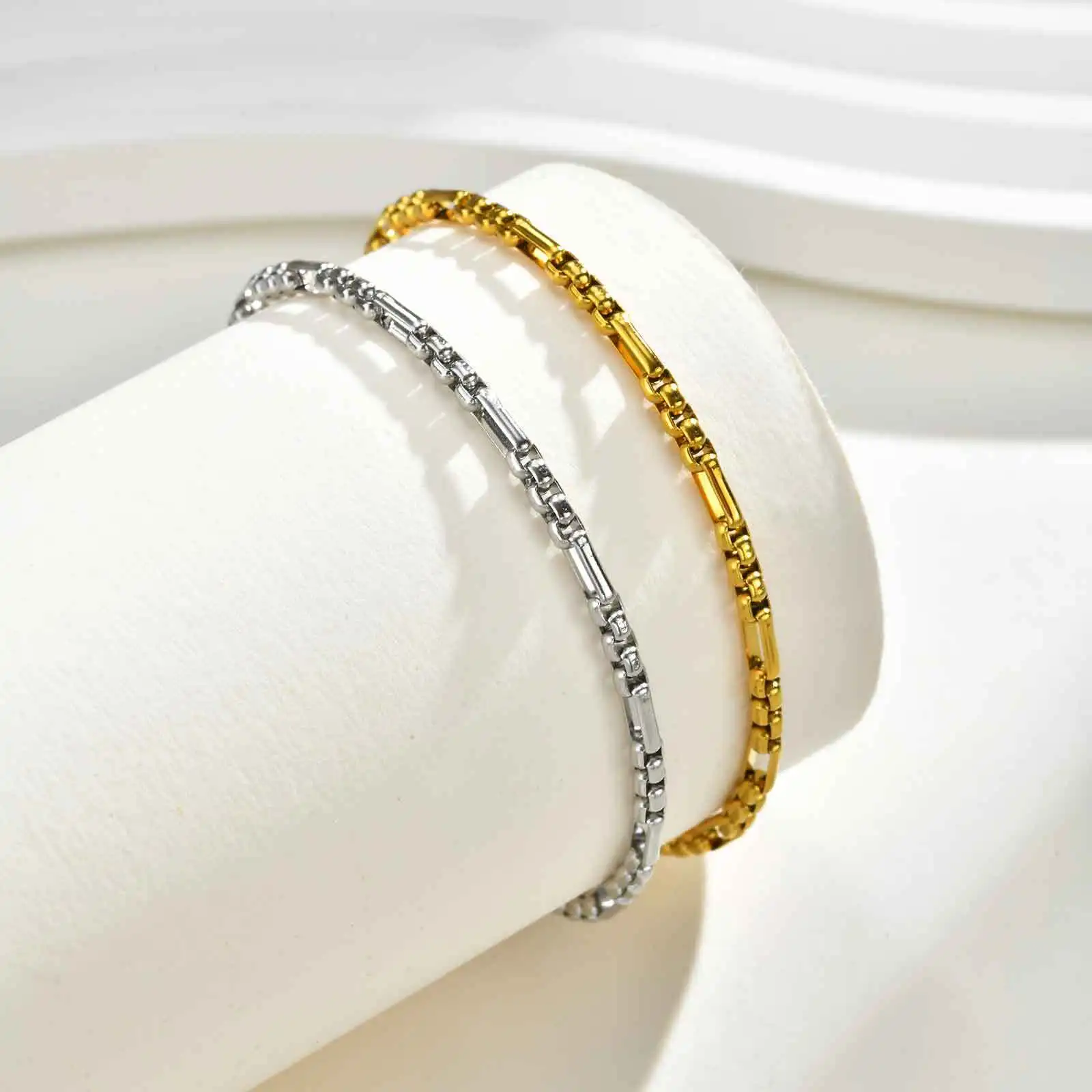 Thin Dainty Stackable Link Bracelet for Women Waterproof, 18K Gold Plated Stainless Steel Chain Simple Jewelry