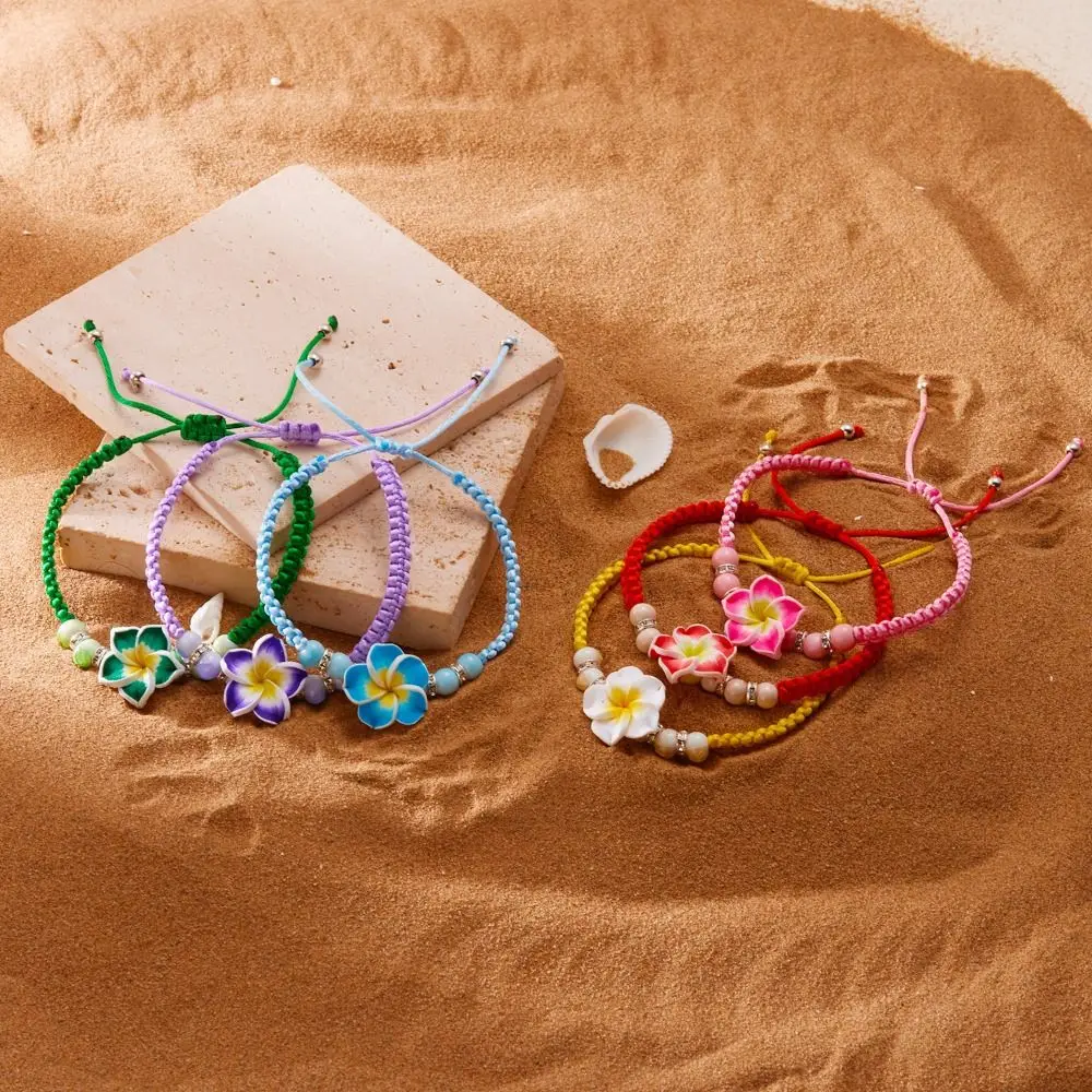 Beads Flower Bracelet Boho Woven Rope Egg Flower Bangle Colorful Ocean Style Polymer Clay Braid Rope Bracelet Party Jewelry
